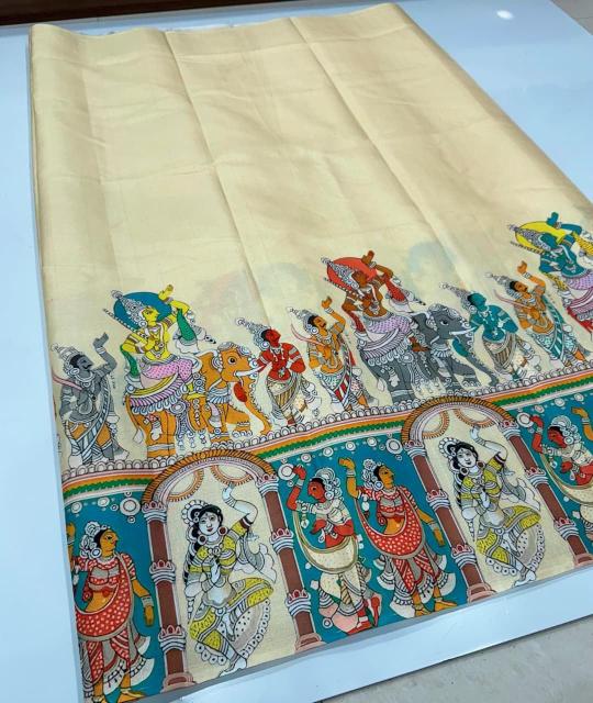 Svara kalamkari digital print surat silk sarees
